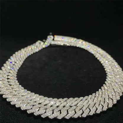 925 Sterling Silver Cuban Necklace Vvs Moissanite Diamond 10mm 12mm 14mm Link Chain Iced Out Cuban Link Chain Hip Hop Jewelry