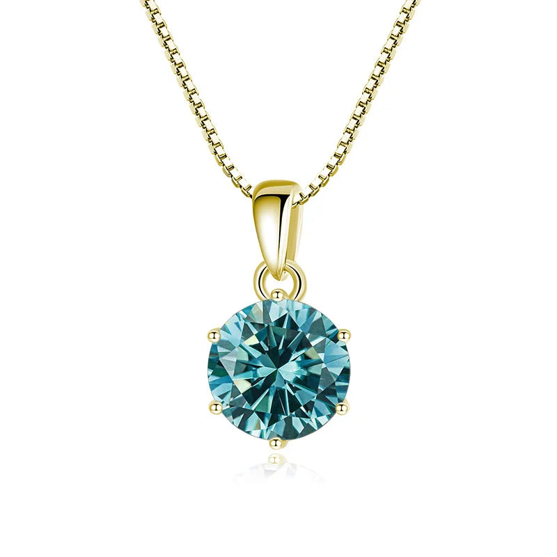 JoyceJelly 1 CT Real Moissanite Pendant Necklace For Women Royal Blue Color Moissanite 925 Sterling Silver Wedding Fine Jewelry