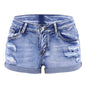 Damen Split Denim Shorts Sommer Strand Wilde Mode Sexy Mittelhohe Taille Gekräuselte Manschette Perforiert Elastisch Slim Fit Freizeithose