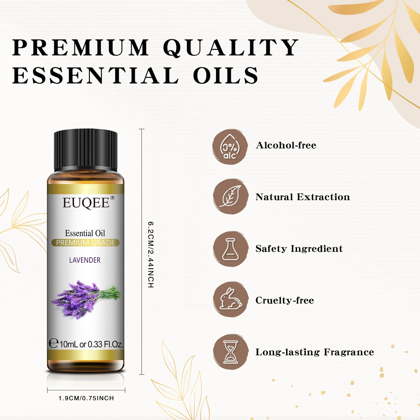 EUQEE 10ml Reines Natürliches Ätherisches Öl Lavendel Jasmin Eukalyptus Vanille Sandelholz Süße Orange Zitrone Oregano Neroli Duft