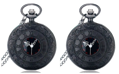 Vintage Charme Schwarz Unisex Mode Römische Ziffer Quarz Steampunk Taschenuhr Damen Herren Halskette Anhänger mit Kette Geschenke P427