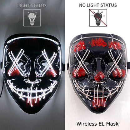 Drahtlose Neon-LED-Reinigungsmaske, im Dunkeln leuchtende Cosplay-Horrormaske, Halloween-Maskerade-Partymasken, leuchtende, lustige Verkleidung