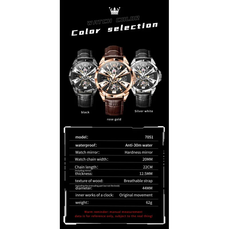 OLEVS Automatische Skelett-Herrenuhr — Wasserdicht & Leuchtend