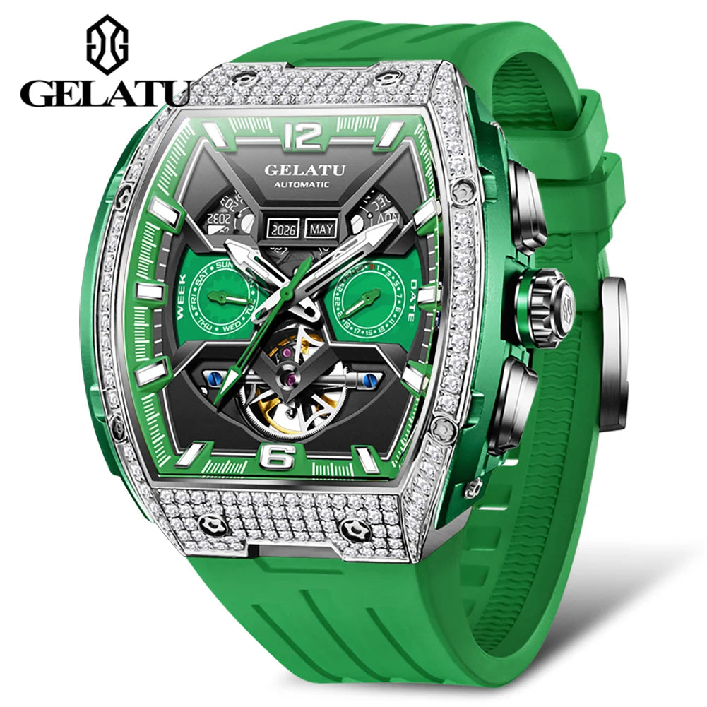 GELATU Skeleton Automatic Watch – Silicone Dual Calendar