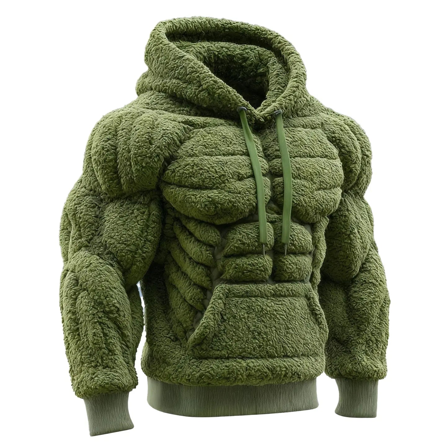 Men's Fashion Flannel Hoodie Pullover Abdominal Muscle Design Sportswear Autumn Winter Casual Long Sleeve Hooded Sweatshirt