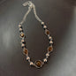Vintage Leather Brown Stone Pendant Necklace Stacking Choker Temperament Clavicle Chain for Women Girl Autumn Winter Necklace