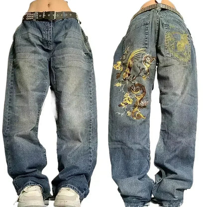 American Y2K 2025 New Baggy Wide Leg Black Jeans Overszied Women Street Casual Joker Denim Pants Couple Jeans Vintage Streetwear