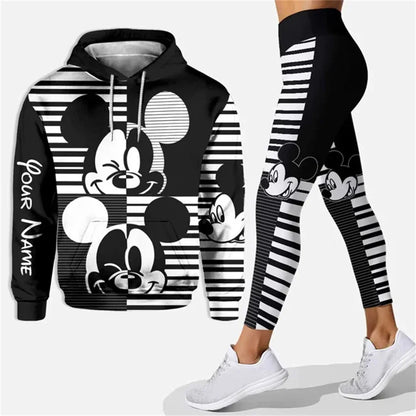 Customized Name Mickey Hoodie Women Hoodie Set Mickey Yoga Pants Sweatpants Women Disney Yoga Hoodie Leggings Fashion Sportswear
