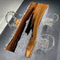 Wooden slab with clear resin on a dark surface