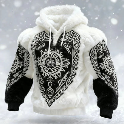 Men's Casual Sports Hoodie Fleece Lined Chest Muscle Print Long Sleeve Loose Fit Polyester Fiber Digital Print Hooded Sweatshirt