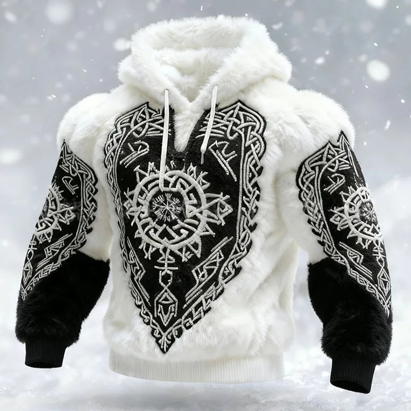 Men's Casual Sports Hoodie Fleece Lined Chest Muscle Print Long Sleeve Loose Fit Polyester Fiber Digital Print Hooded Sweatshirt