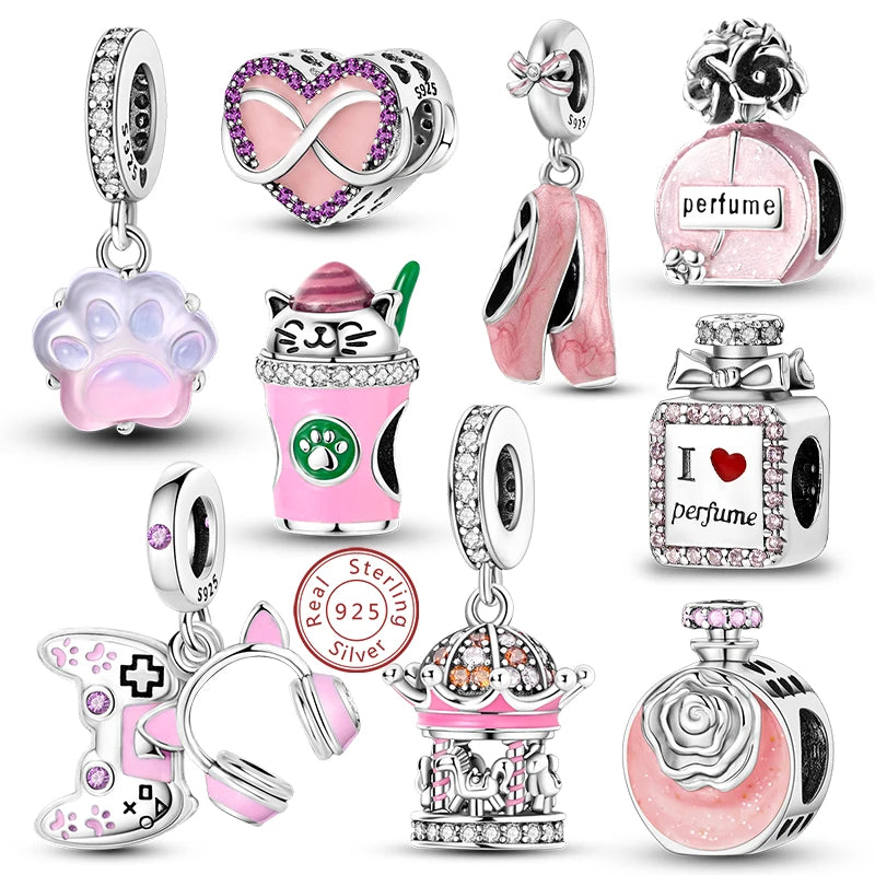 Charm 925 Sterling Silver Pink Pendant Charm Fit Original Charm Bracelet Necklace Beads DIY Jewerlry Accessories
