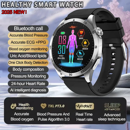 Smartwatch with health monitoring features displayed on a scenic background