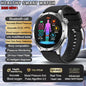 Smartwatch with health monitoring features displayed on a scenic background