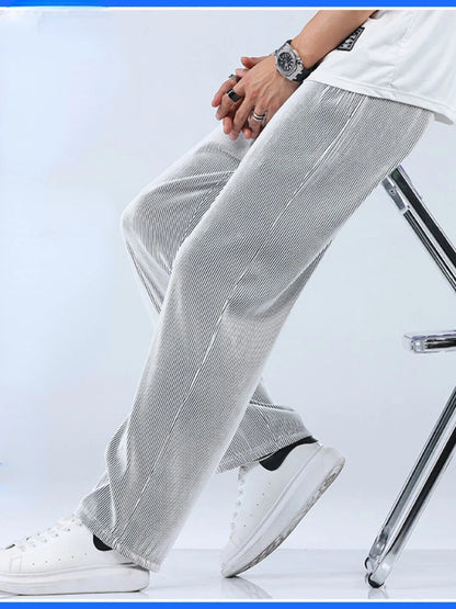 Men's Ice Silk Wide Leg Pants – Loose Drape Summer Trousers Fits Up to 100kg
