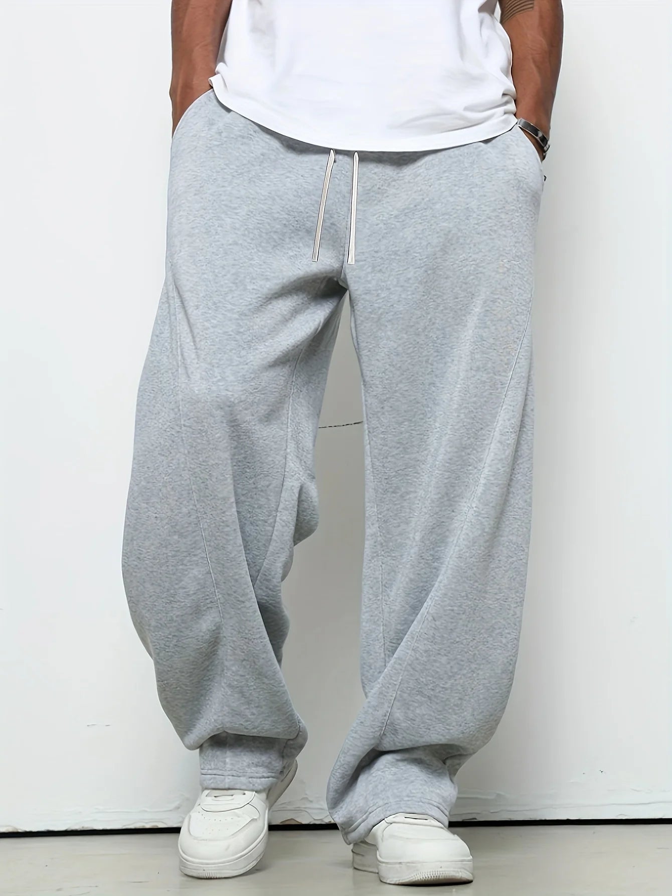 Herren schwere atmungsaktive Sport-Jogginghose elastischer Kordelzug Taille lockere gerade Freizeithose dicke Herren-Sweatpants