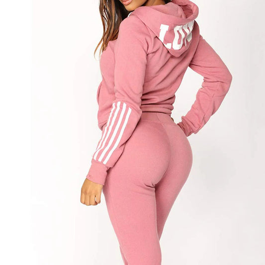 Women's Hoodie Tracksuit Set Jogger Zipper Sexy Sportswear