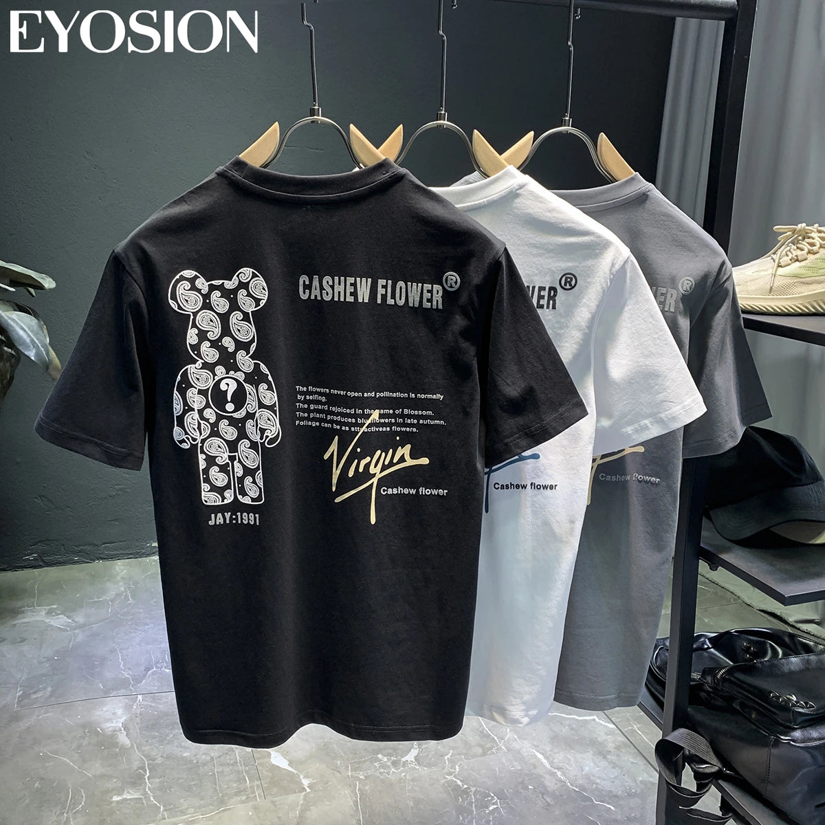 Polo-Shirts High Street Bären-Print Freizeit Kurzarm Umlegekragen Ropa Hombre Camisetas