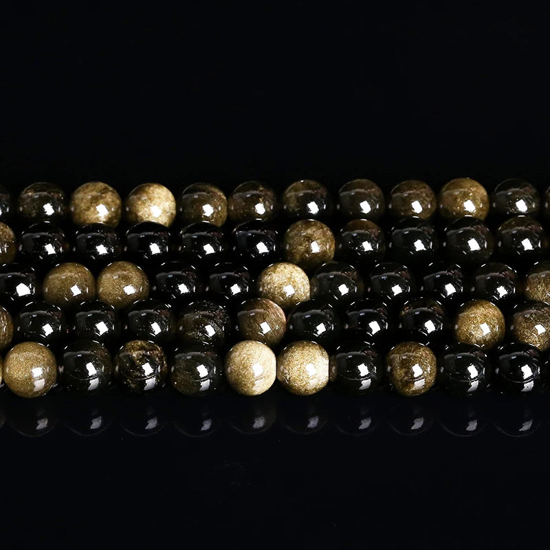 Natural Stone Golden Obsidian Bead Irisation Round Loose Spacer 4 6 8 10 12mm For Jewelry Making