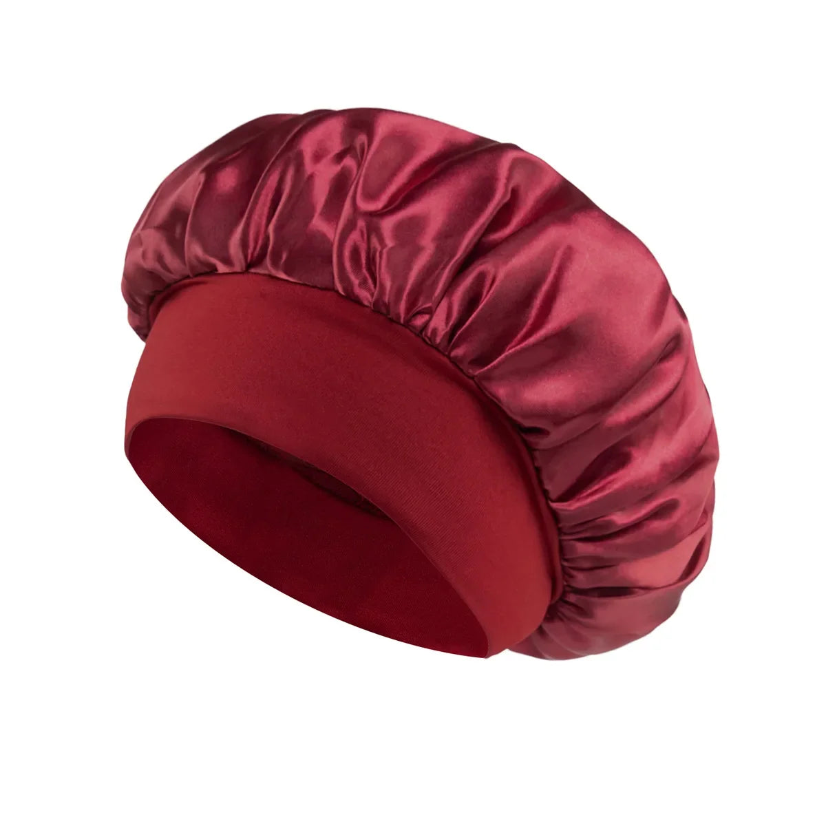 Damen Satin Haube Schlafhaube Haarpflege Seidenhaube Einfarbige breitkrempige Schlafhaube mit elastischem weichen Band
