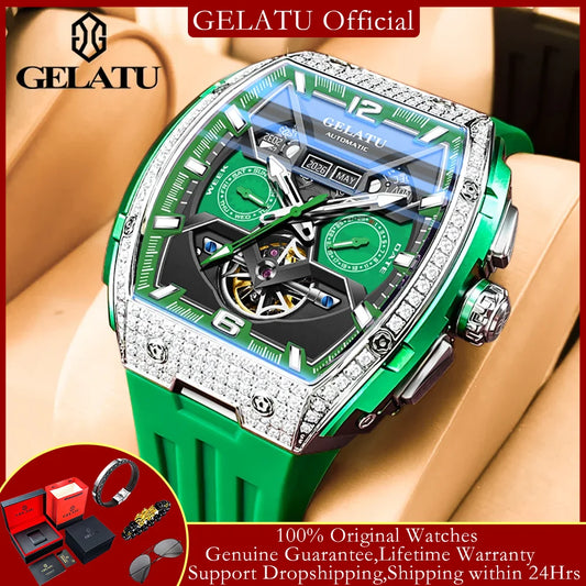 GELATU Skeleton Automatic Watch – Silicone Dual Calendar