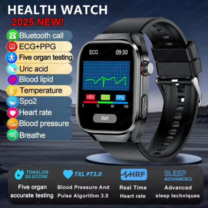 2025 Neue Mikro-Vorsorgeuntersuchung Smartwatch für Herren Harnsäure Körperfett Fünf-Organe-Gesundheitsuhr Bluetooth-Anruf Smart-Armband