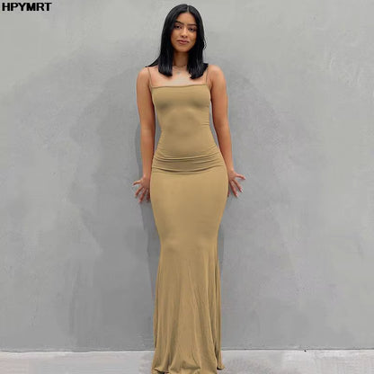 Women's Satin Backless Bodycon Maxi Slip Dress