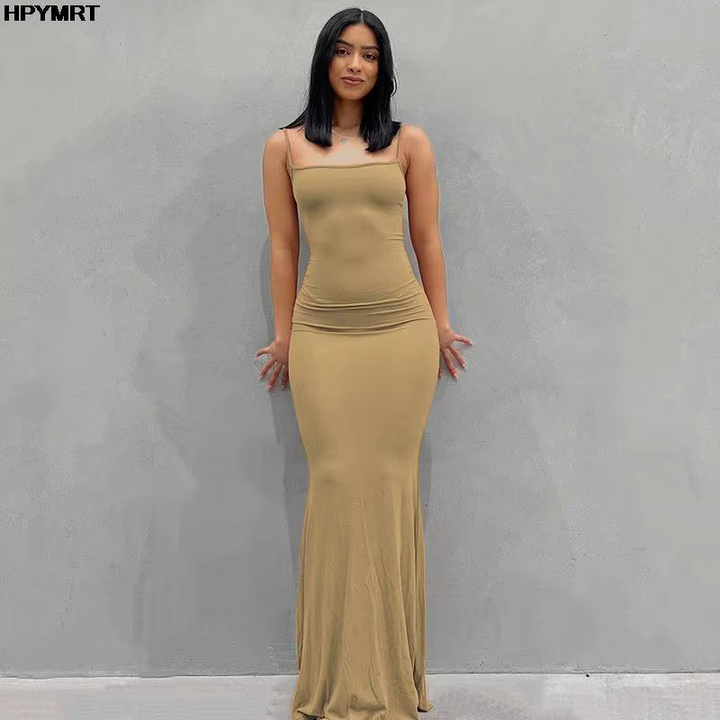 Women's Satin Backless Bodycon Maxi Slip Dress