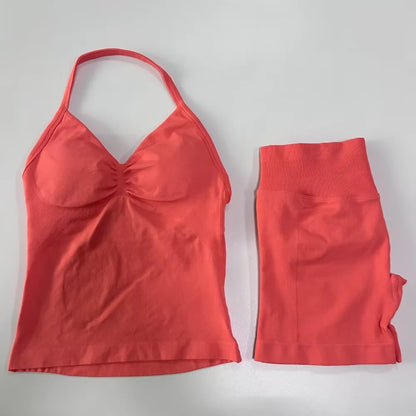 2Pcs Impacts Gym Set Tank Tops High Waist Scrunch Seamless Shorts Gym Suit Fitness Clothes Activewear Workout