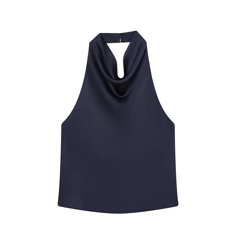 DAMEN 2025 Neckholder-Tops für Frauen Schwarzes Satin-Rückenfreies Top Damen Rosa Sommer Strandtop Damen schulterfreies Camisole-Top Frauen