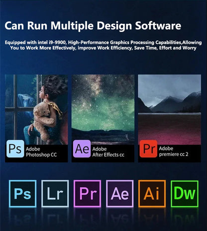 Advertisement showcasing design software compatibility with text about high-performance graphics processing capabilities.