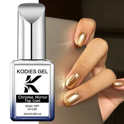 KODIES GEL Chrome Top Coat Nail Powder Finish UV Gel Nail Polish 15ML Super Shine Topcoat No Wipe Semi Permanent DIY Nails Art