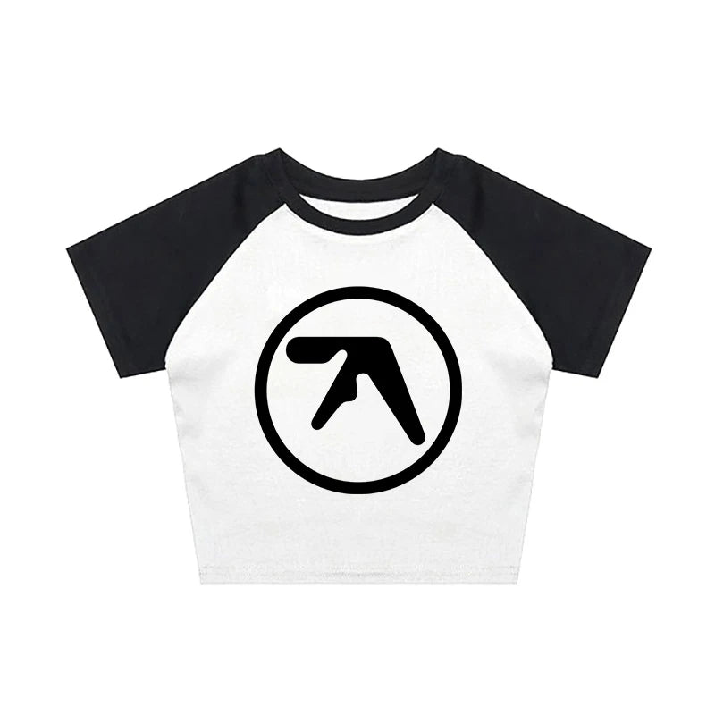 Punk Aphex Twin Print Oversize Hip Hop Women Crop Top Tee
