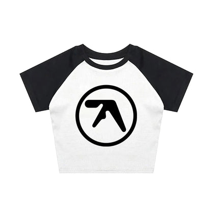 Punk Aphex Twin Print Oversize Hip Hop Women Crop Top Tee