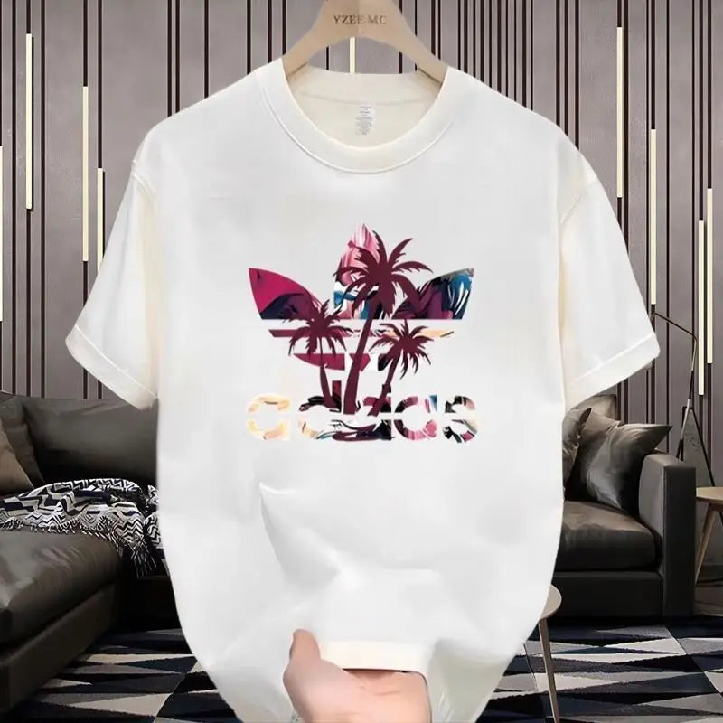 Short-sleeved Pure Cotton Summer Round-neck Trendy Printed Men's Casual and Versatile Half-sleeved Loose New Top