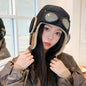Autumn and winter velvet warm hat, women's goggles, flight hat, outdoor cycling windproof ear protection, Lei Feng hat