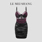 Hot Girls Slim Spaghetti Strap Mini Dresses Women Sexy See Through Flower Lace Fold Package Hip Bodycon Short Dress Club Vestido