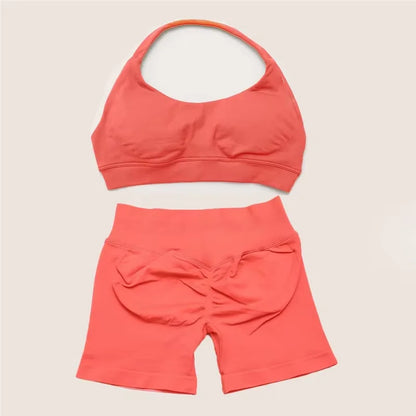 2Pcs Impacts Gym Set Tank Tops High Waist Scrunch Seamless Shorts Gym Suit Fitness Clothes Activewear Workout