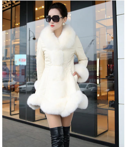 Women Faux Fur Fox Mid Length Coats Jackets Thick Warm Coat Y2k Streetwear Jacket Elegant Work Outerwear Autumn Winter 2025