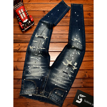 Men's Nostalgic Slim Jeans – Patched Inkjet Denim