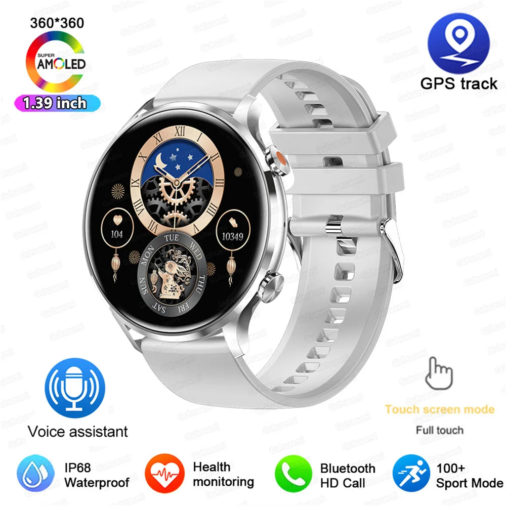 Smartwatch with features highlighted on a white background