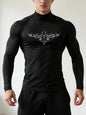 Herren Gothic-Print schnelltrocknendes Langarm-Fitness-Workout-Stretch-Enges Top Stehkragen atmungsaktives Trainings-T-Shirt S-3XL