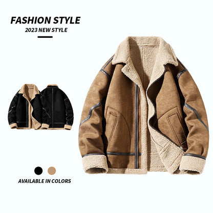 Amerikanischer Retro-Pelz-Einteiler Herren Winter verdickte und Fleece-Lederjacke Air Force Piloten Lammfell-Lederjacke