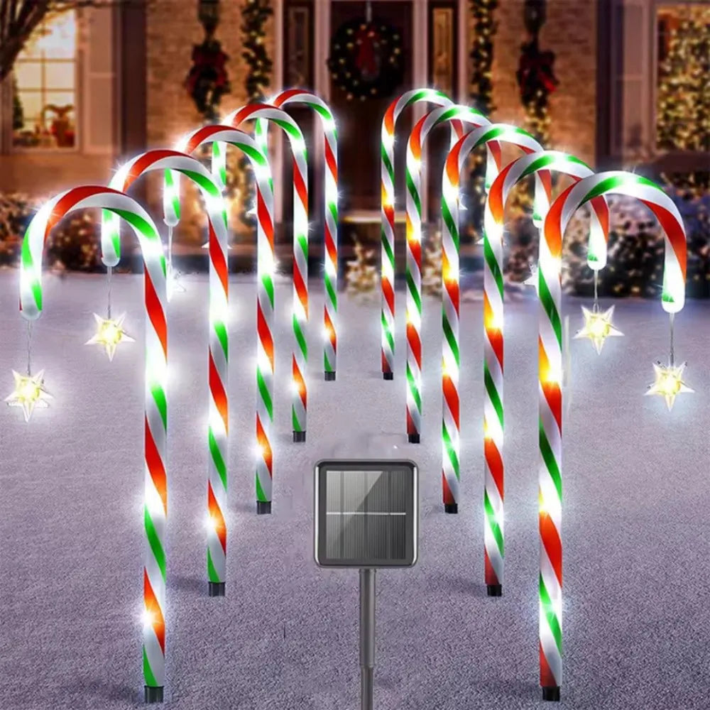 5/8 Stück Weihnachten Solar Stern Zuckerstange Plug-in-Licht, Weihnachtsdekoration, verwendet für Urlaub, Hof, Garten, Rasendekoration