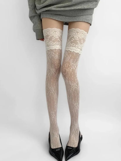Women's Sexy Lace Floral Fishnet Thigh High Stockings | JK Lolita Over Knee Nylon Mesh Socks