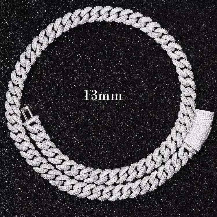 Full Ice Out Mossanite Cuban Chain 6mm 9mm 13mm 2rows 925 Sterling Silver Chain Hip Hop Necklace VVS Moissanite Cuban Link Chain