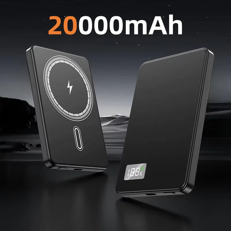 50000mAh Portable Magnetic Wireless Power Bank PD Fast Charging External Battery Electronic Display For iPhone Samsung