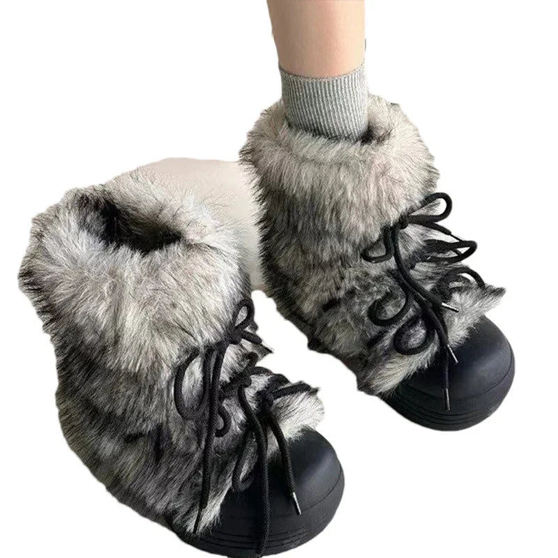 Women's Bow Platform Snow Ankle Boots Warm Plush Winter