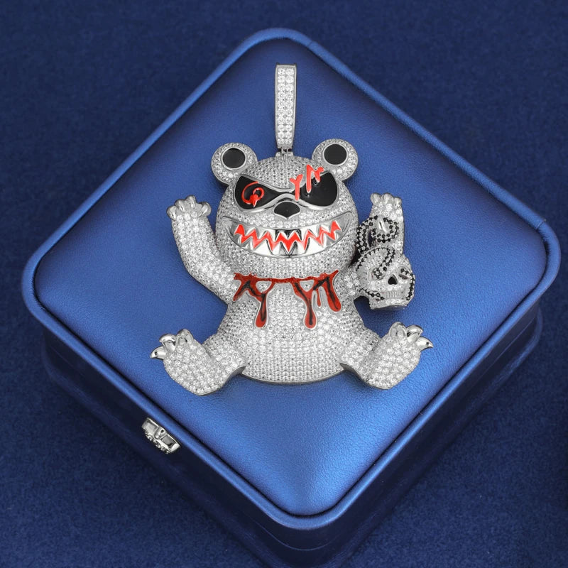 Moissanite Wizard Violence Bear Pendant Jewelry 925 Sterling Silver 3 Materials