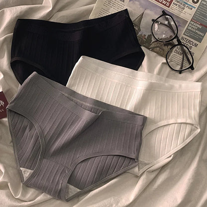 3Pcs/Set Cotton Panties Mid-Waist Women's Underwear Female Breathable Underpants Girls Solid Color Briefs Short Sexy Lingerie